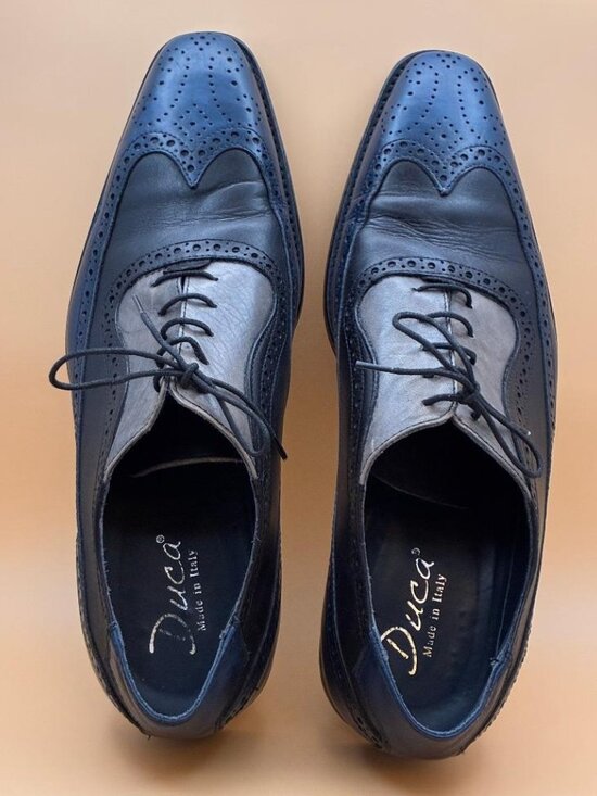 *EUC* DUCA Men’s Oxford Shoe Grey Blue Black Tri Lace Up Leather Size 44 US 10.5